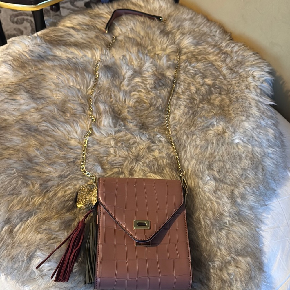 Chic Purple and Gold Crossbody Bag with Tassel